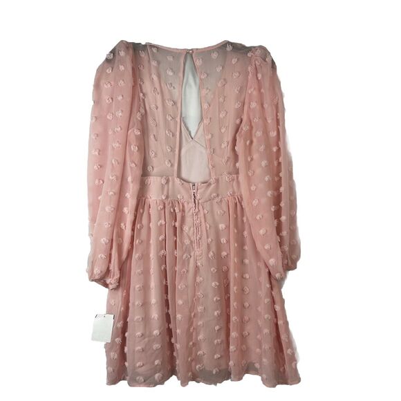 Honey and Rosie Womens 7 Pink Textured Dots Dress Long Sleeve Keyhole Neck Lined - Picture 3 of 9